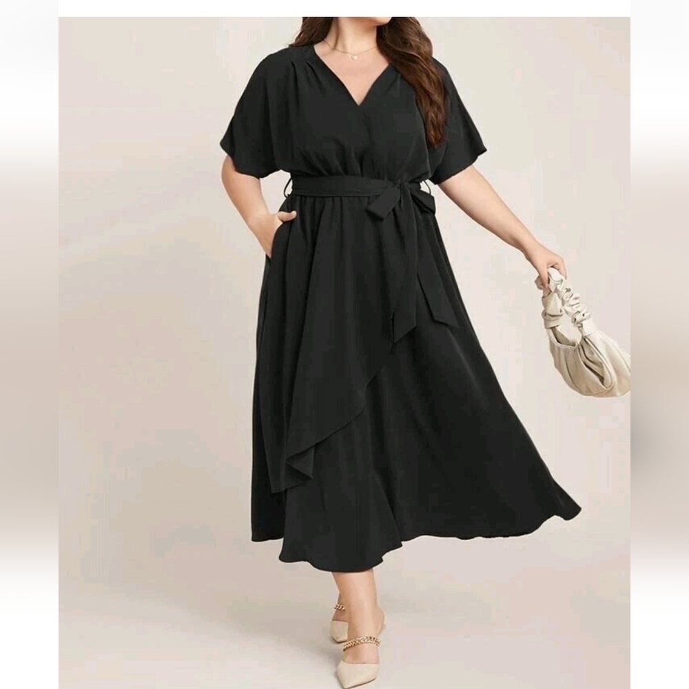 BloomChic Black Midi Wrap Dress